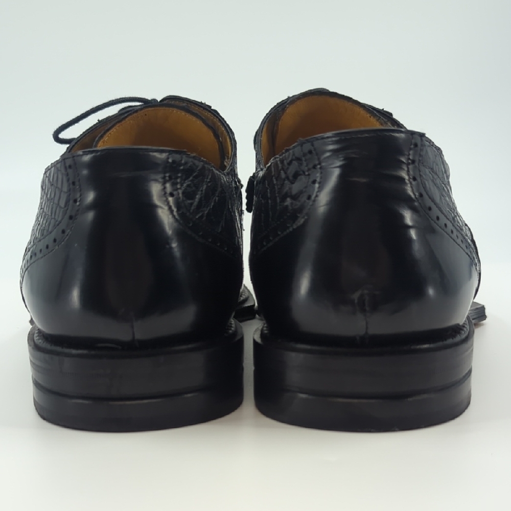 MEZLAN Platinum Wingtip Oxford Lace Up Shoes Black Crocodile Inset Sz 16 - Picture 4 of 11